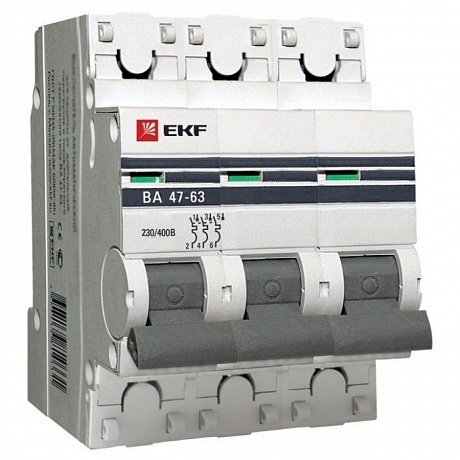 Выключатель автоматический 3П 50А характеристика C 4,5кА EKF ВА47-63 PROxima